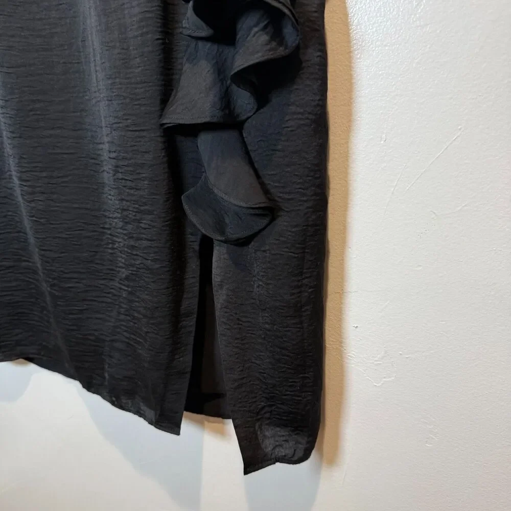 Belle Badgley Mischka Skirt Black Ruffle High Waist Pencil Skirt Size 4 *TEAR*